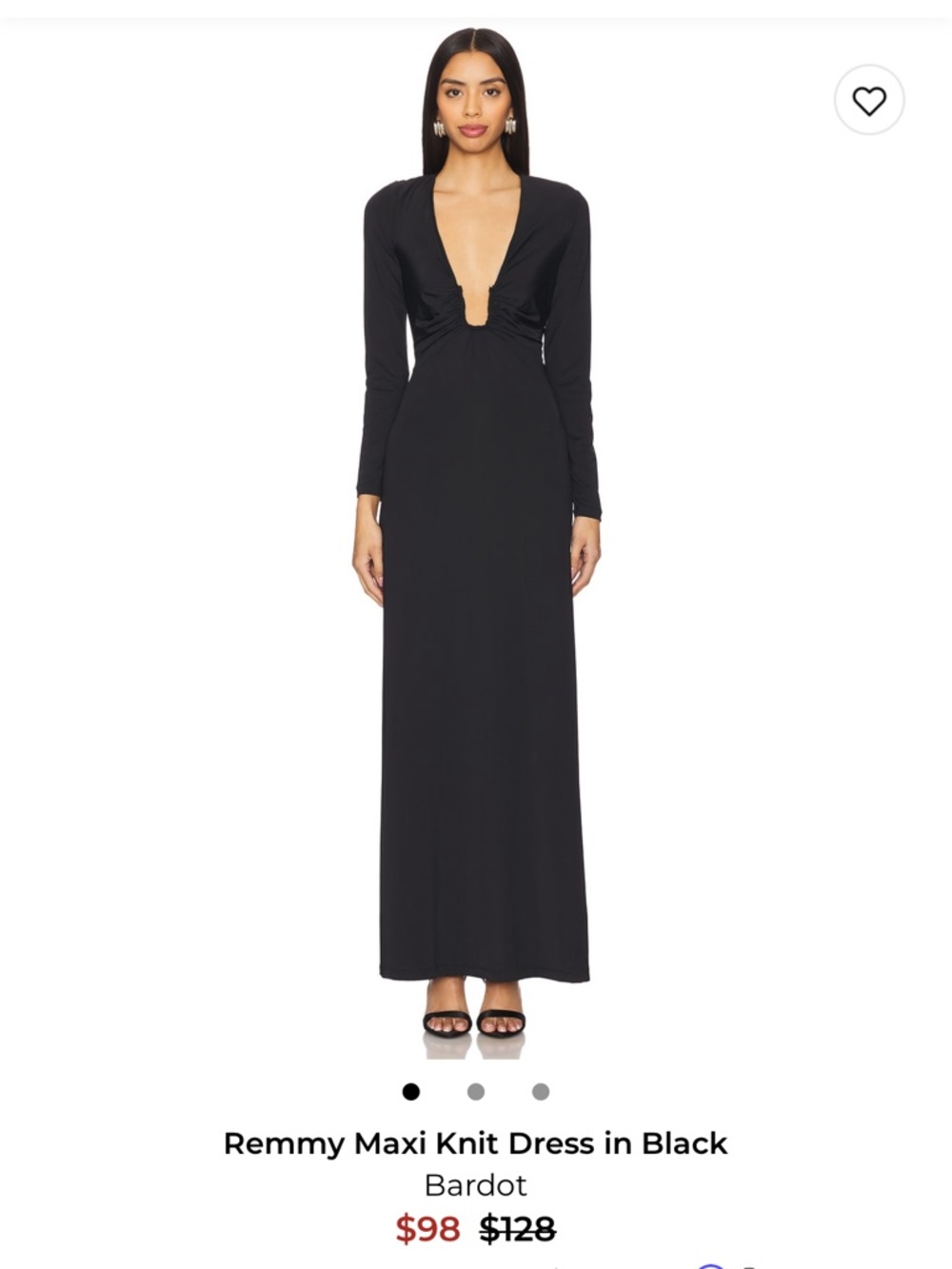 Bardot Black Long Sleeve Deep V Maxi Dress